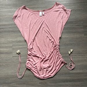 Lucky Brand Pink Ruched Short Sleeve Top